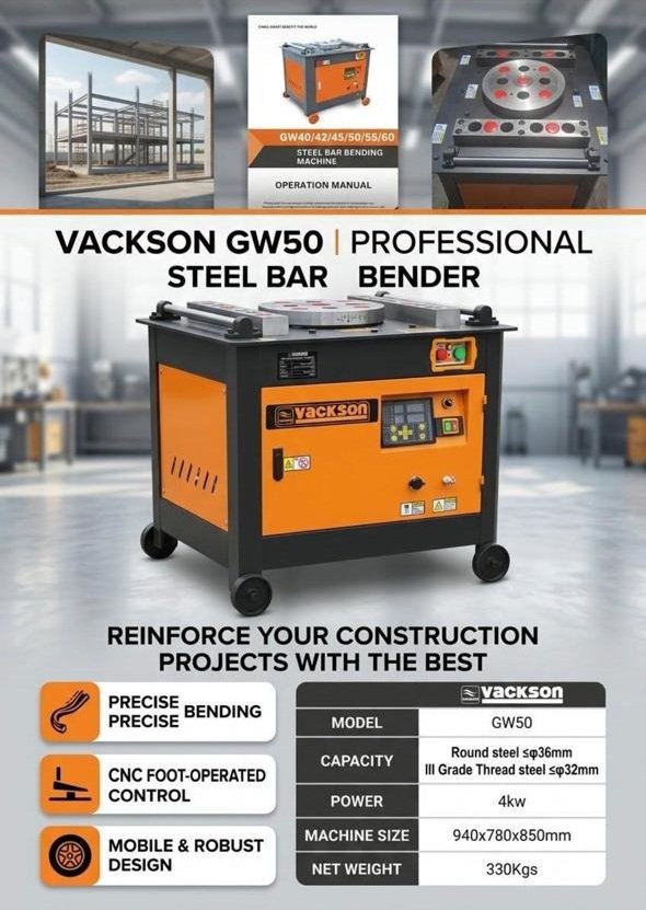 VACKSON GW50 PROFESSIONAL REBAR BENDING MACHINE UP TO 36MM